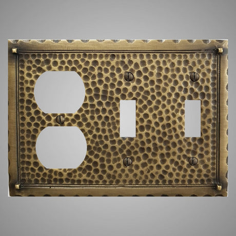 2 Toggle, 1 Duplex Wall Switch Plate - Hammered Design