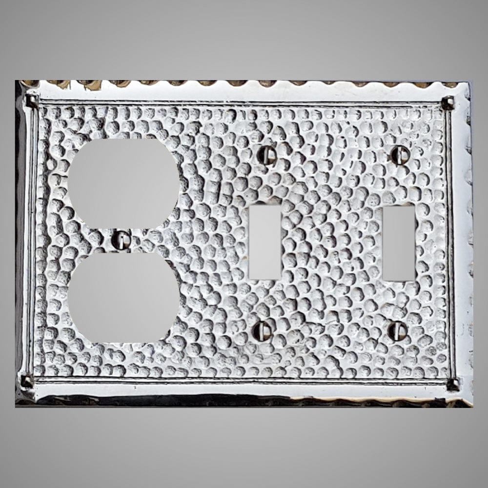 2 Toggle, 1 Duplex Wall Switch Plate - Hammered Design