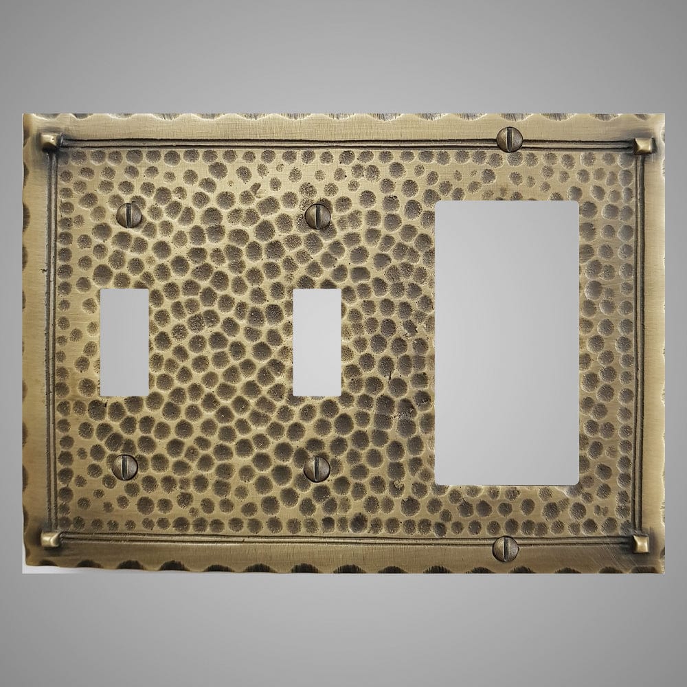 2 Toggle, 1 Rocker Wall Switch Plate - Hammered Design