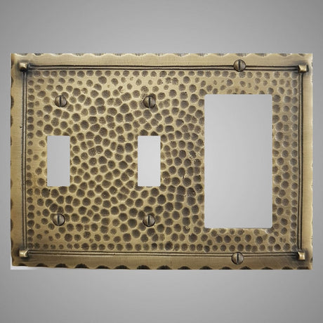 2 Toggle, 1 Rocker Wall Switch Plate - Hammered Design