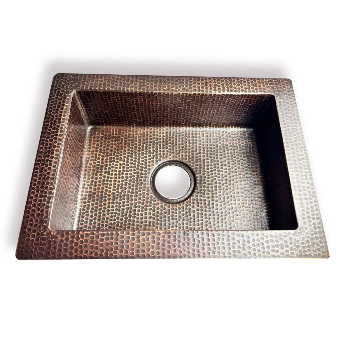 22" Acapulco Hammered Copper Single-Bowl Drop-In Kitchen Sink - Dark Brown Light