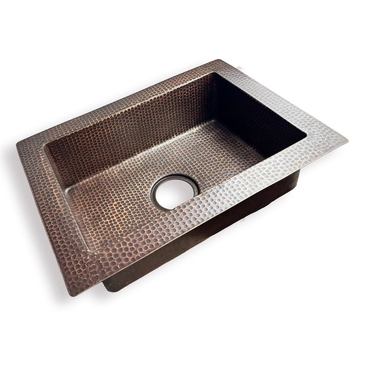 22" Acapulco Hammered Copper Single-Bowl Drop-In Kitchen Sink - Dark Brown Light