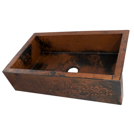 22" Bordenham Hammered Copper Single-Bowl Farmhouse Sink with Scrolled Front Apron