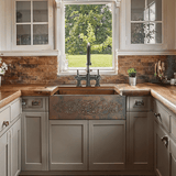22" Bordenham Hammered Copper Single-Bowl Farmhouse Sink with Scrolled Front Apron