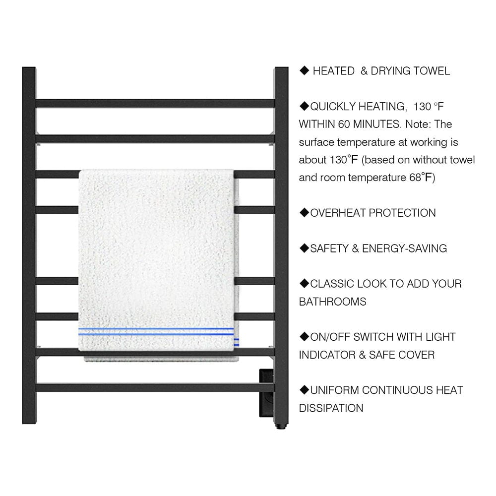 24" Tall 8 Square Bar Hardwired/Plug-in Wall-Mount Towel Warmer
