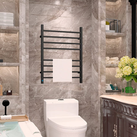 24" Tall 8 Square Bar Towel Warmer with Built-In Timer and Temperature Control Wall-Mount Plug-in/Hardwired