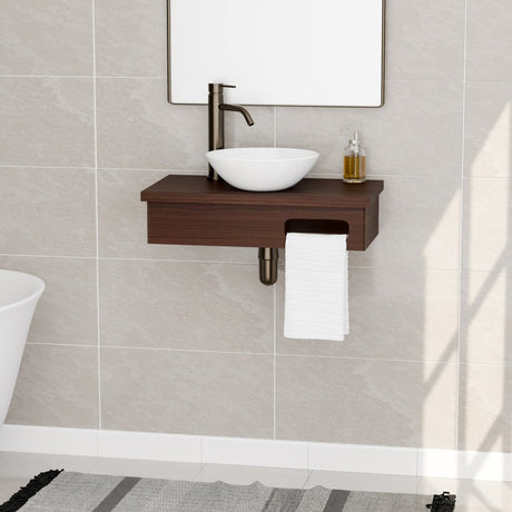 24" Thaxton Teak Wall-Mount Vessel Vanity with Towel Bar - Dark Antique