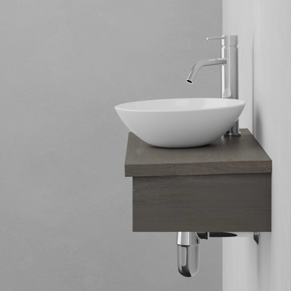 24" Thaxton Teak Wall-Mount Vessel Vanity with Towel Bar - Gray Wash