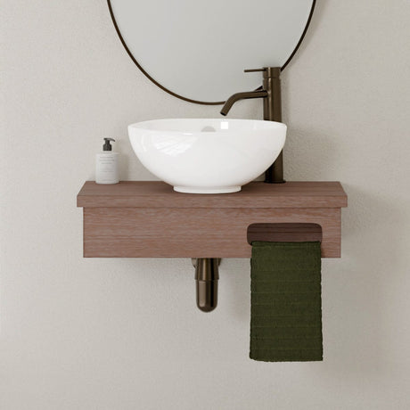 24" Thaxton Teak Wall-Mount Vessel Vanity with Towel Bar - Whitewash