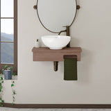 24" Thaxton Teak Wall-Mount Vessel Vanity with Towel Bar - Whitewash