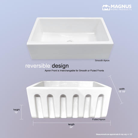 24" Yovanny Fireclay Smooth Apron Single-Bowl Farmhouse Sink - White