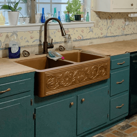 25" Ashland Copper Vine Design Single-Bowl Farmhouse Sink