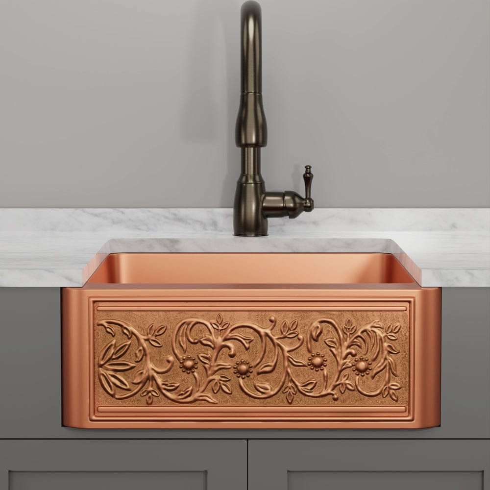 25" Ashland Copper Vine Design Single-Bowl Farmhouse Sink
