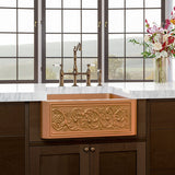 25" Ashland Copper Vine Design Single-Bowl Farmhouse Sink