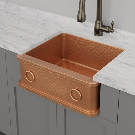25" Galor Copper Single-Bowl Farmhouse Sink with Rings