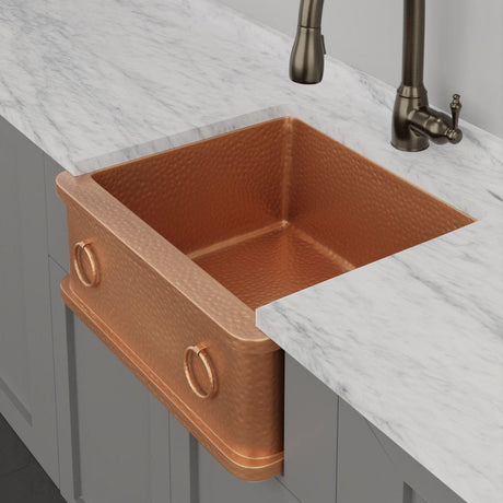 25" Galor Copper Single-Bowl Farmhouse Sink with Rings