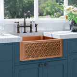 25" Gancher Copper Embossed Floral Design Single-Bowl Farmhouse Sink