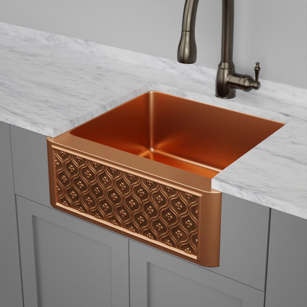 25" Gancher Copper Embossed Floral Design Single-Bowl Farmhouse Sink