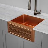 25" Gancher Copper Embossed Floral Design Single-Bowl Farmhouse Sink