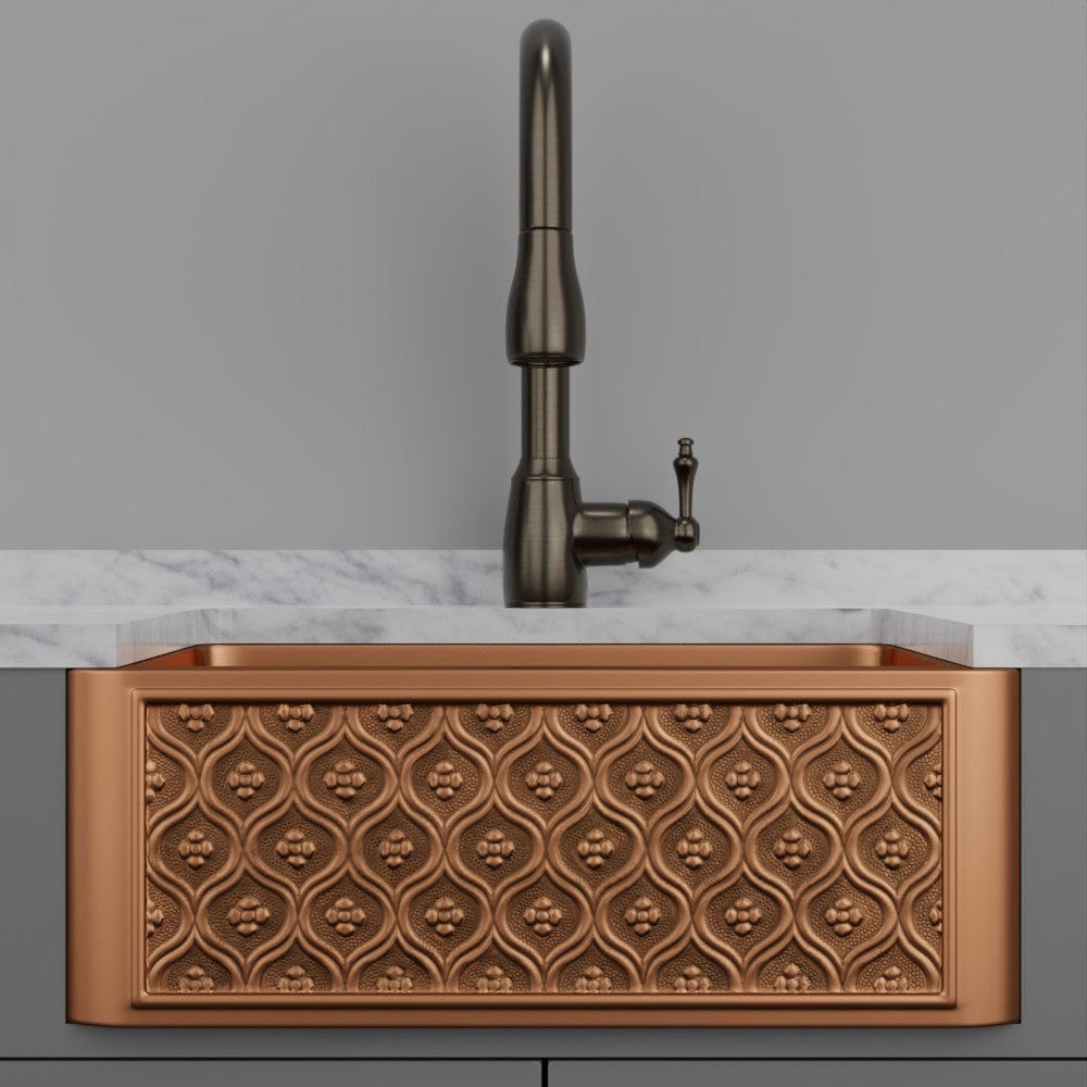 25" Gancher Copper Embossed Floral Design Single-Bowl Farmhouse Sink