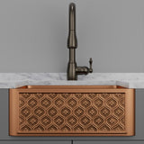 25" Gancher Copper Embossed Floral Design Single-Bowl Farmhouse Sink