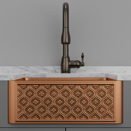 25" Gancher Copper Embossed Floral Design Single-Bowl Farmhouse Sink