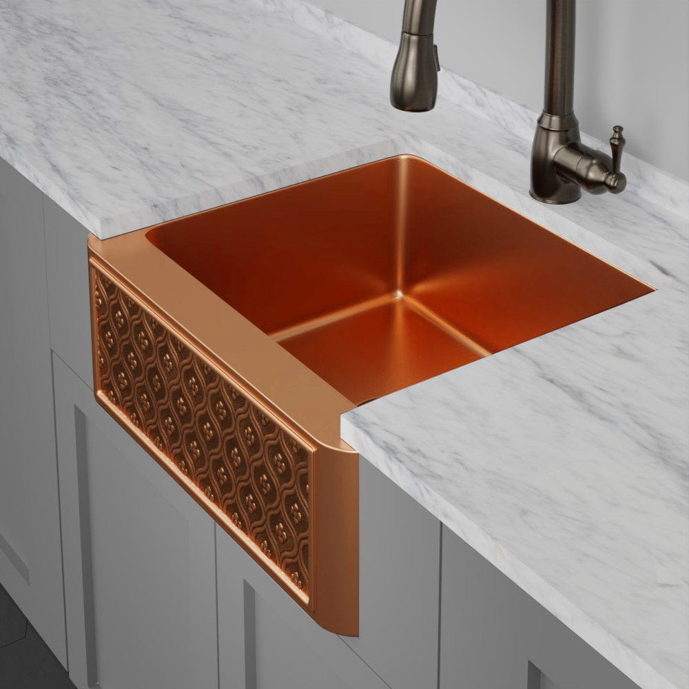 25" Gancher Copper Embossed Floral Design Single-Bowl Farmhouse Sink