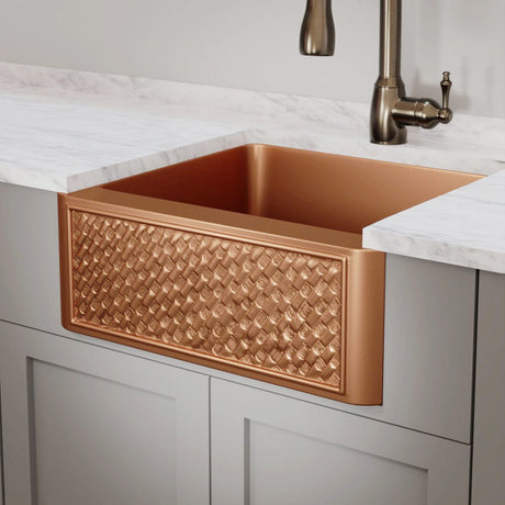 25" Ganston Copper Embossed Weave Design Single-Bowl Farmhouse Sink