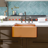 25" Geneva Smooth Copper Single-Bowl Farmhouse Sink with Hammered Interior