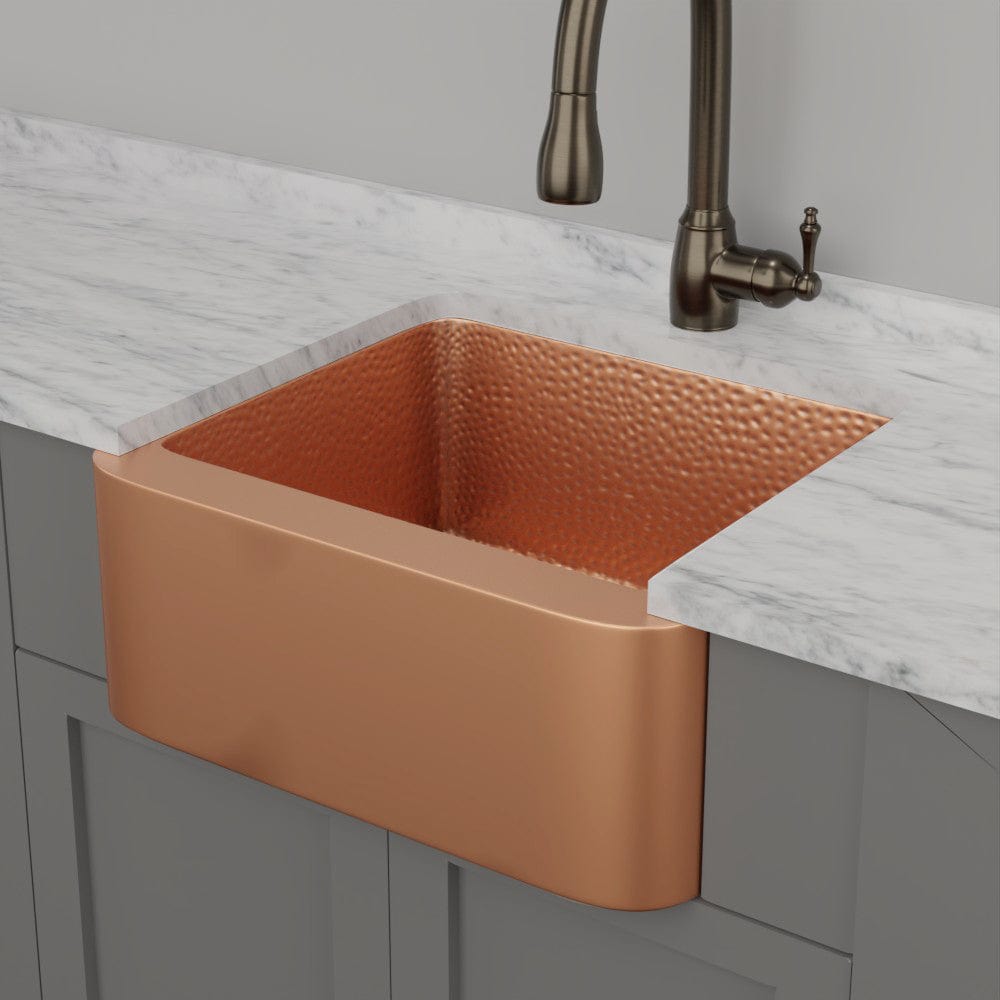 25" Geneva Smooth Copper Single-Bowl Farmhouse Sink with Hammered Interior