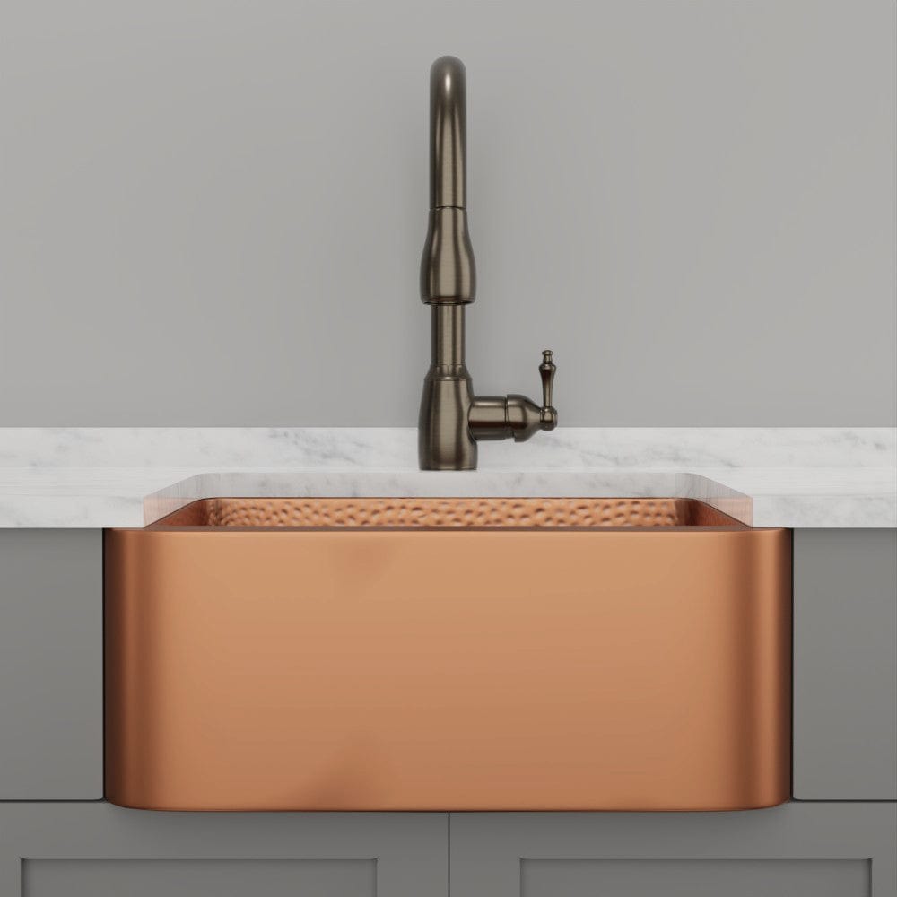 25" Geneva Smooth Copper Single-Bowl Farmhouse Sink with Hammered Interior