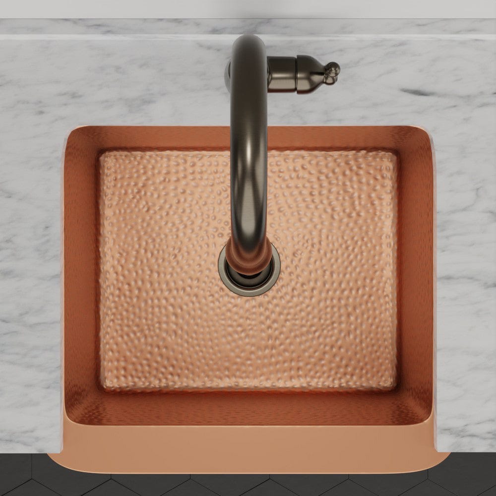 25" Geneva Smooth Copper Single-Bowl Farmhouse Sink with Hammered Interior