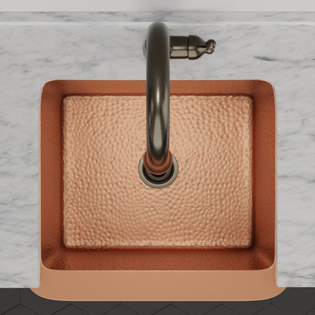 25" Geneva Smooth Copper Single-Bowl Farmhouse Sink with Hammered Interior