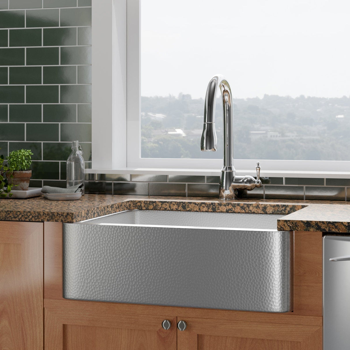 25" Glenmore Stainless Steel Farmhouse Sink - Matte Hammered Steel