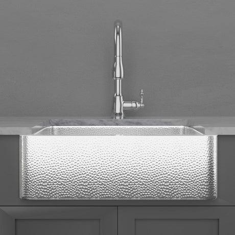 25" Higbee Stainless Steel Farmhouse Sink - Polished Hammered Steel