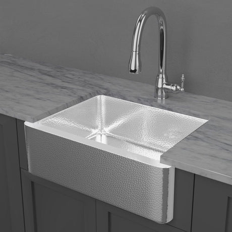 25" Higbee Stainless Steel Farmhouse Sink - Polished Hammered Steel