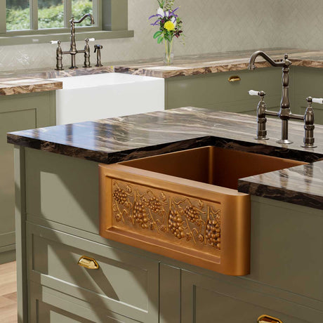 25" Lynn Copper Grape Design Single-Bowl Farmhouse Sink