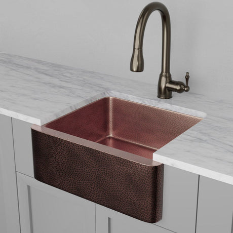 25" Verdin Single Bowl Hammered Copper Farmhouse Sink - Antique Copper Interior with Dark Copper Exterior