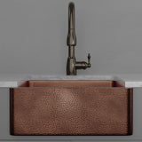 25" Verdin Single Bowl Hammered Copper Farmhouse Sink - Antique Copper Interior with Dark Copper Exterior