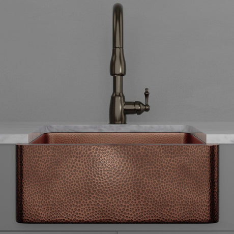 25" Verdin Single Bowl Hammered Copper Farmhouse Sink - Antique Copper Interior with Dark Copper Exterior