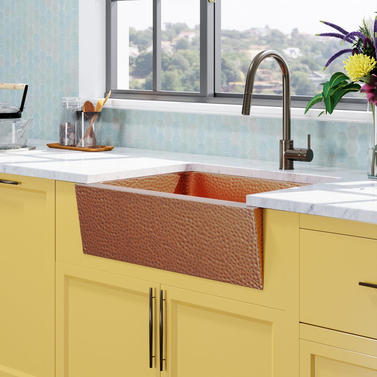 30" Atoka Hammered Copper Single-Bowl Farmhouse Sink