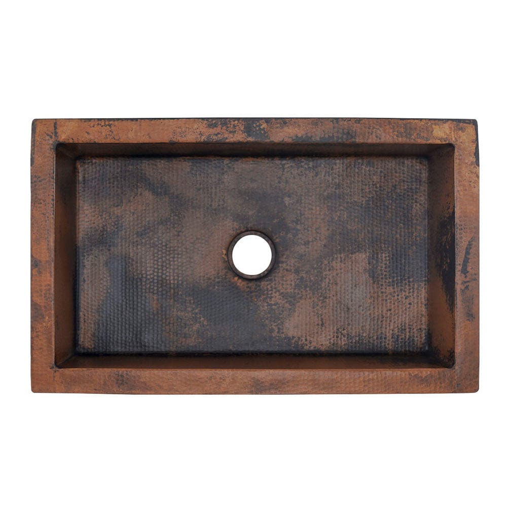 30" Bordenham Hammered Copper Single-Bowl Farmhouse Sink with Scrolled Front Apron