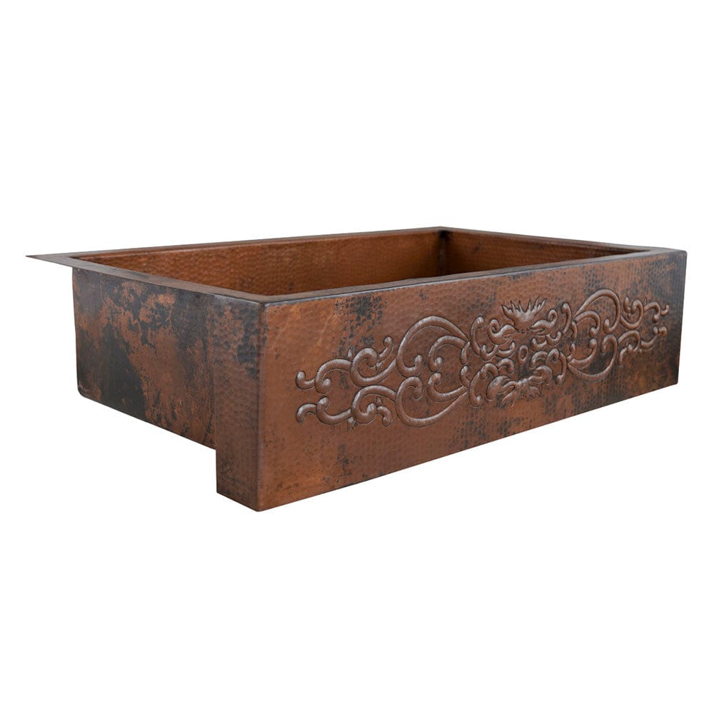 30" Bordenham Hammered Copper Single-Bowl Farmhouse Sink with Scrolled Front Apron