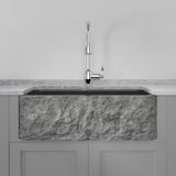 30" Buford Polished Black Granite Single-Bowl Farmhouse Sink - Chiseled Apron