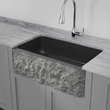 30" Buford Polished Black Granite Single-Bowl Farmhouse Sink - Chiseled Apron