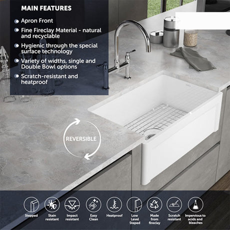 30" Dario Fireclay Farmhouse Workstation Sink