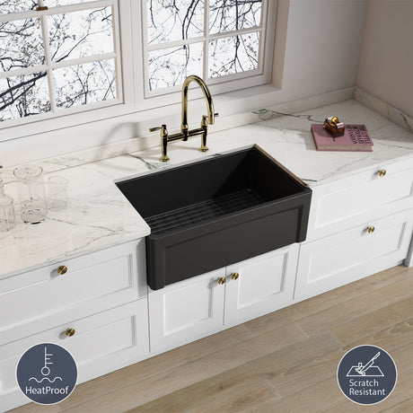 30” Dario Fireclay Single-Bowl Framed Apron Farmhouse Sink - Matte Black