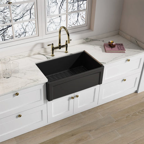30” Dario Fireclay Single-Bowl Framed Apron Farmhouse Sink - Matte Black