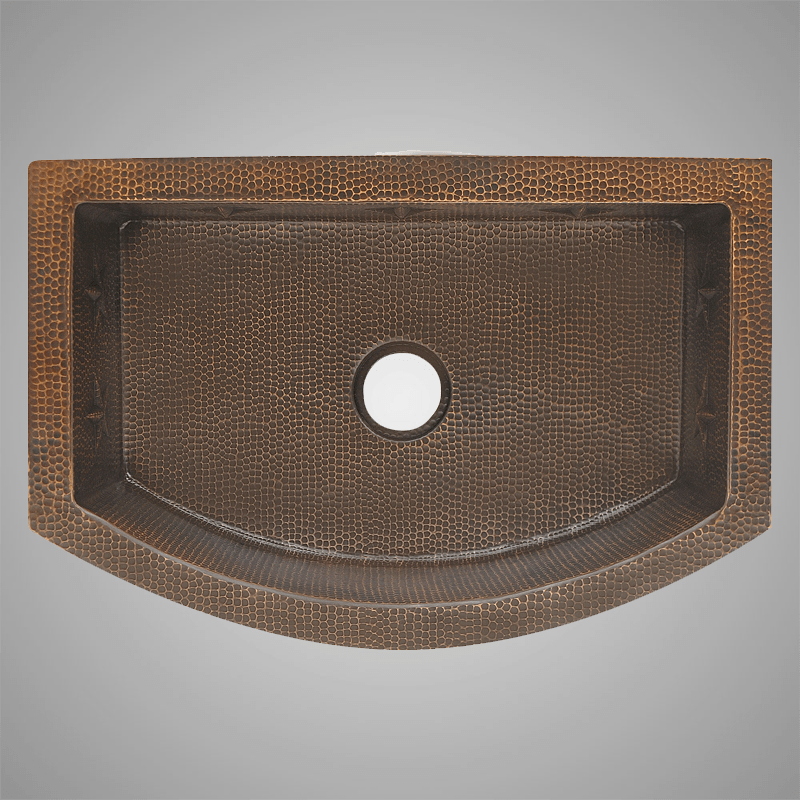 30" Ezencor Hammered Copper Curved Apron Single-Bowl Farmhouse Sink - Interior Star Design