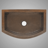30" Ezencor Hammered Copper Curved Apron Single-Bowl Farmhouse Sink - Interior Star Design